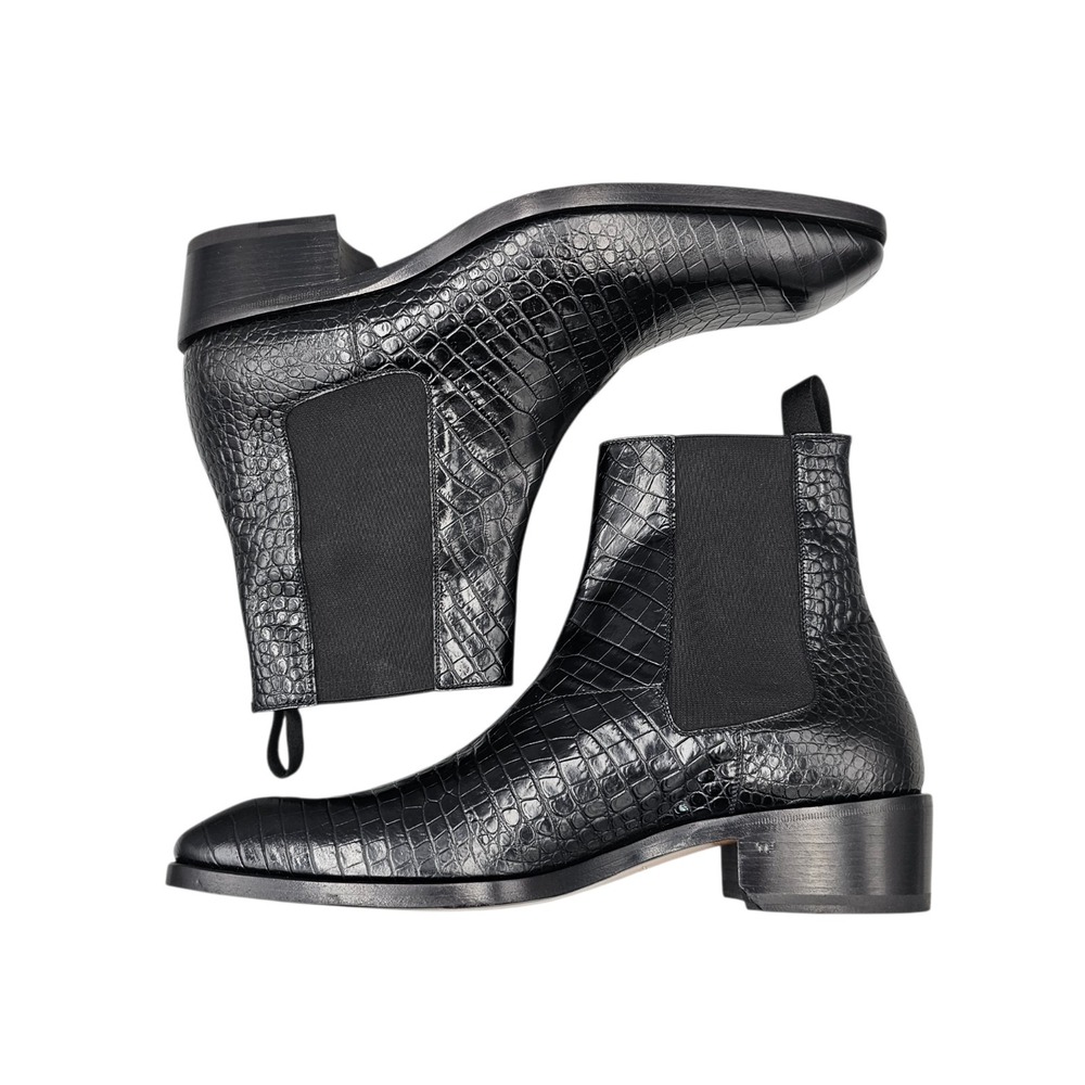 TOM FORD Men's Size 8 US Black Hainaut Croc-Effect Leather Chelsea Boots NWOB - Picture 7 of 8